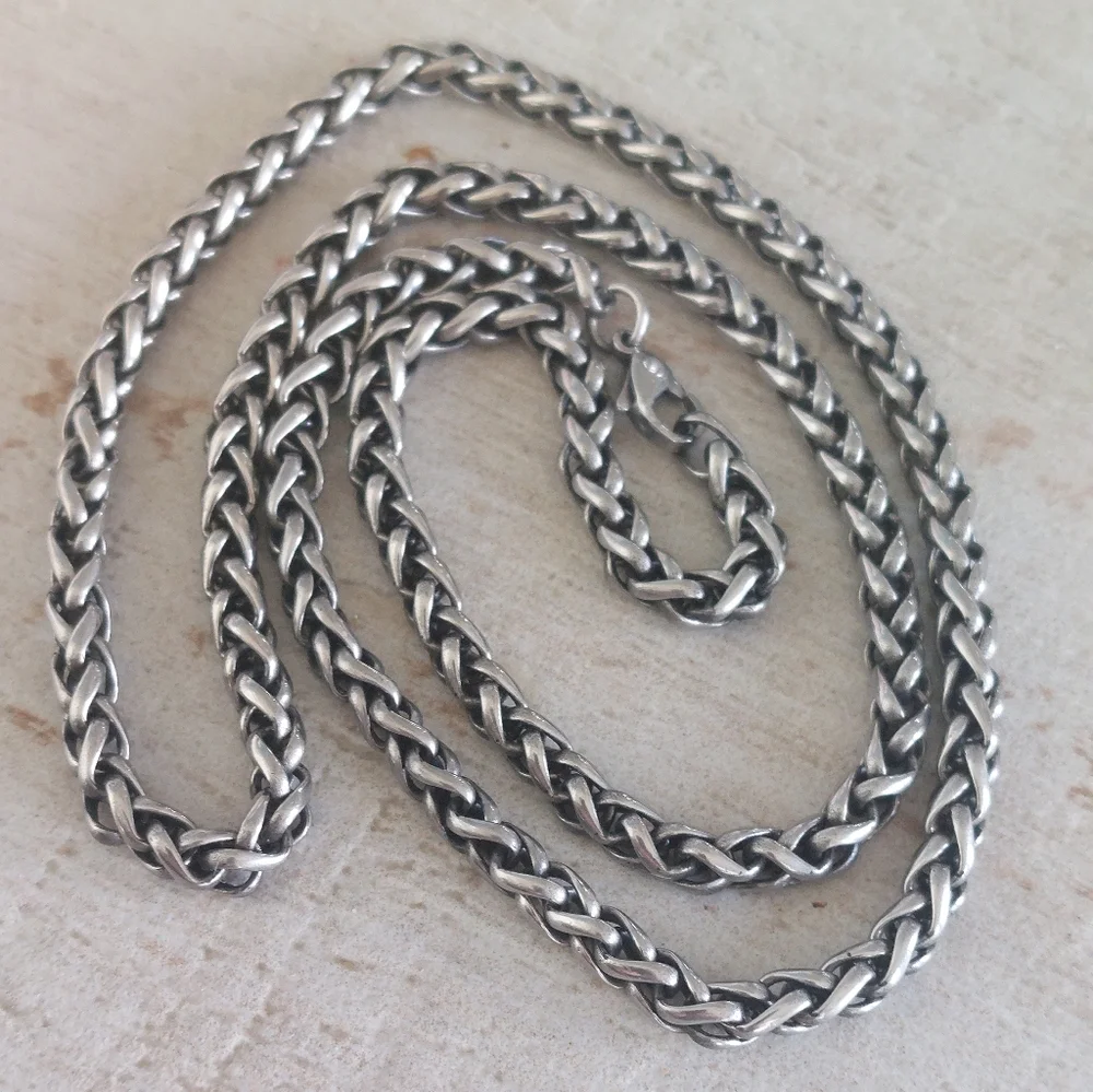 Stainless Steel Spiga Wheat Chain Necklace, 24